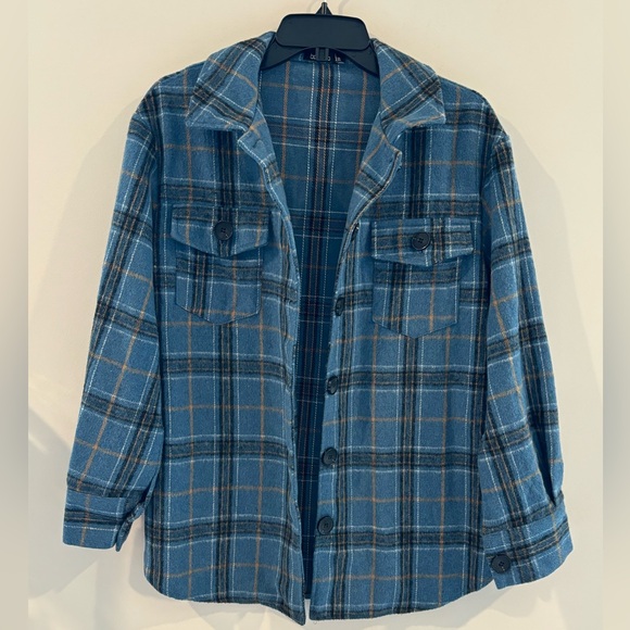 Boohoo Lapel Button Up Plaid Shirts Long Sleeve Pocketed Shacket Casual Top Sz S - Picture 2 of 14